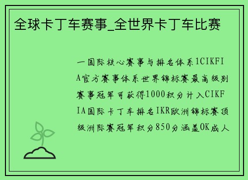 全球卡丁车赛事_全世界卡丁车比赛
